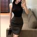 Elegant High-End Black Half-High Collar Halter Neck Tank Top And High-Waisted Short Skirt Two-Piece Set For Women_voghion.com