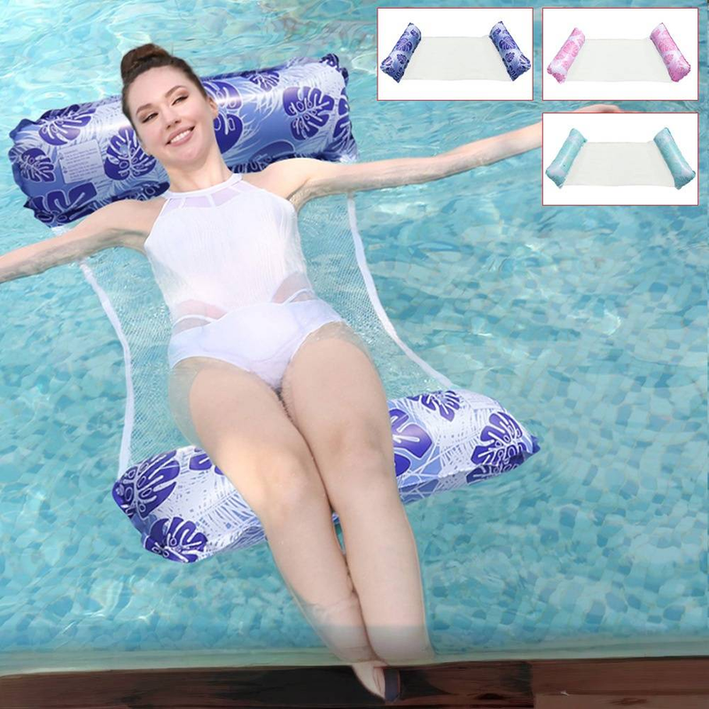 Nadmuchiwany hamak klasy premium – podwójna rura, konstrukcja odporna na pękanie, wzór liścia i oddychająca siateczka (wytrzymały materiał PVC, rozmiar dla dorosłych, do basenu/jeziora)_voghion.com