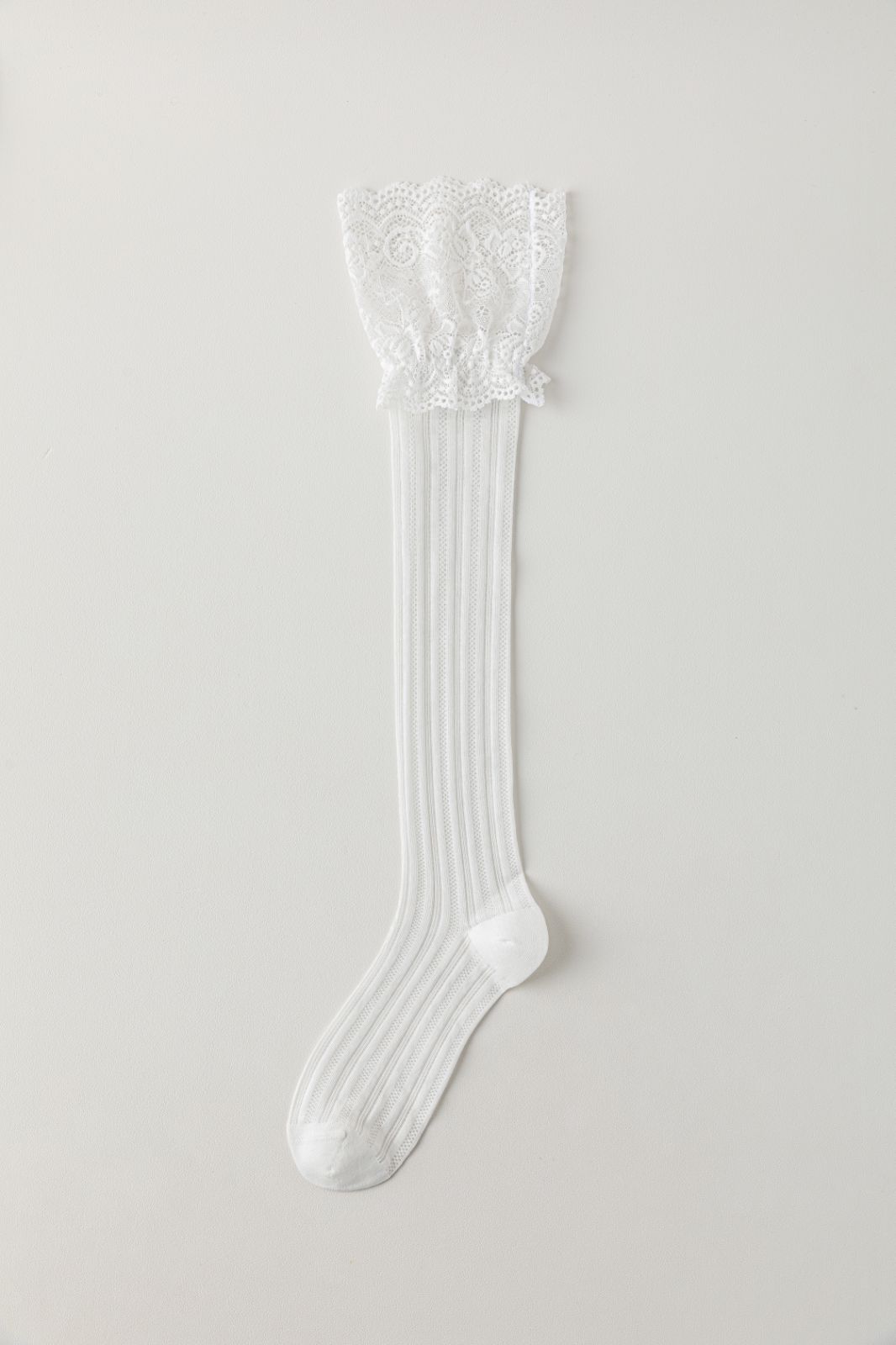 Lace Trim Over-the-Knee Spring Summer Mesh High Tube Women's Solid Color Miu Style Versatile Thin Socks_voghion.com