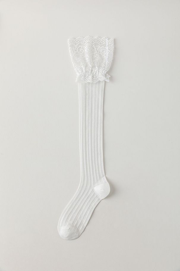 Lace Trim Over-the-Knee Spring Summer Mesh High Tube Women's Solid Color Miu Style Versatile Thin Socks_voghion.com