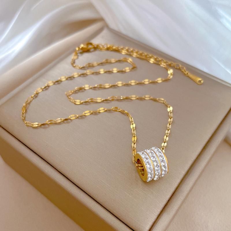 Collana con ciondolo in acciaio tondo color oro, in acciaio inossidabile, per donna, semplice, piccola, graziosa, accessori per clavicola_voghion.com