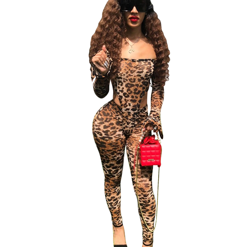 Vêtements pour femmes Mode Sexy Mesh Combinaison à imprimé léopard Ensemble deux pièces pour femmes_voghion.com