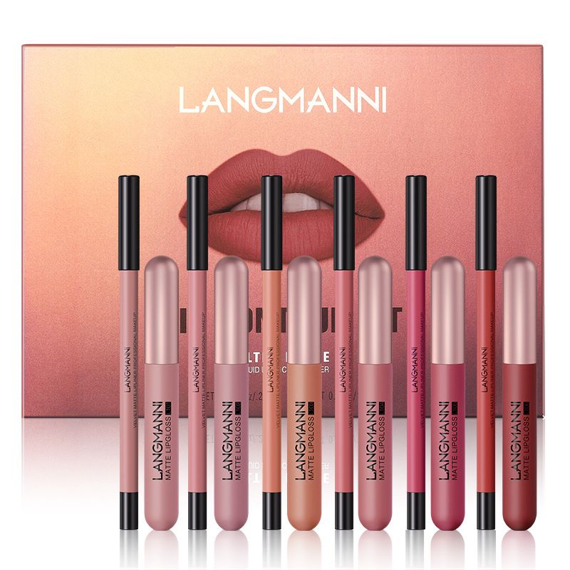 Set di rossetti opachi e matita per labbra, 6 rossetti liquidi vellutati opachi e 6 kit di trucco labbra lisci per labbra abbinati, set regalo di rossetti a lunga durata_voghion.com