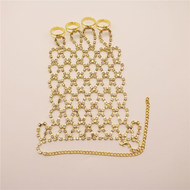 New bride rhinestone ring, hand chain, mesh stage performance jewelry, women's ring bracelet_voghion.com