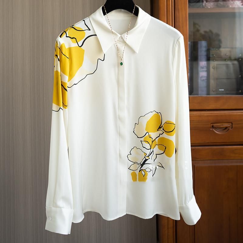 Damenmode-Imitation Maulbeerseide Hemd Langarm_voghion.com