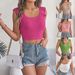2024 Spring Summer Solid Color Square Neck Ruffled Sleeveless Knitted Crop Top Women's Fashion_voghion.com