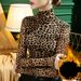 Women's Stand Collar Leopard Print Thermal Insulation Base Shirt Slim Body Match_voghion.com