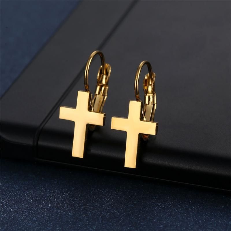 Fashion Creative Titanium Steel Cross Earrings Women's Stainless Steel Gold Color Cross Hoop Earrings Jewelry_voghion.com