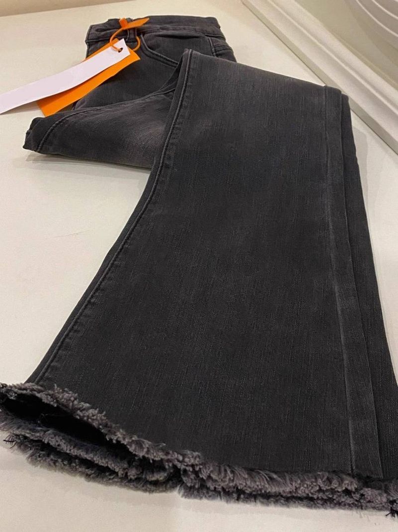 Black and gray micro-cropped jeans women's new small big size thin high waist trumpet pendant mop pants_voghion.com