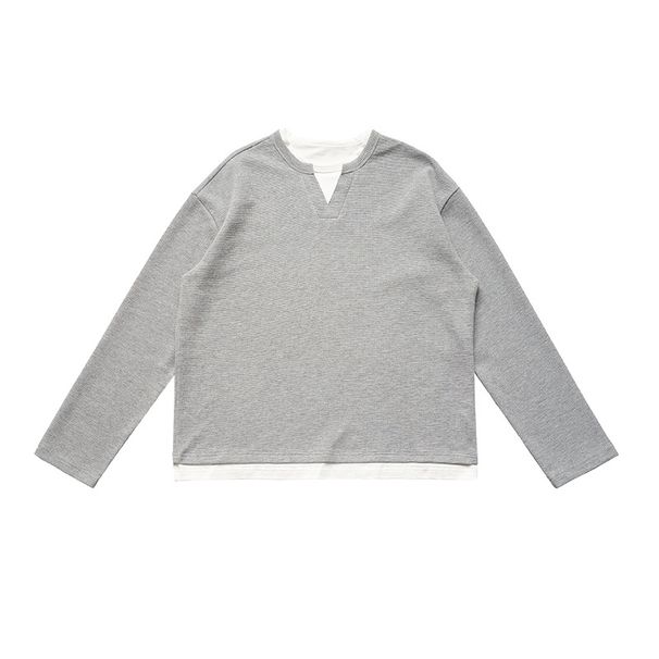 Vafelveida vienkrāsains garpiedurkņu T-krekls ar apaļu kakla izgriezumu, trikotāža vīriešiem un sievietēm_voghion.com