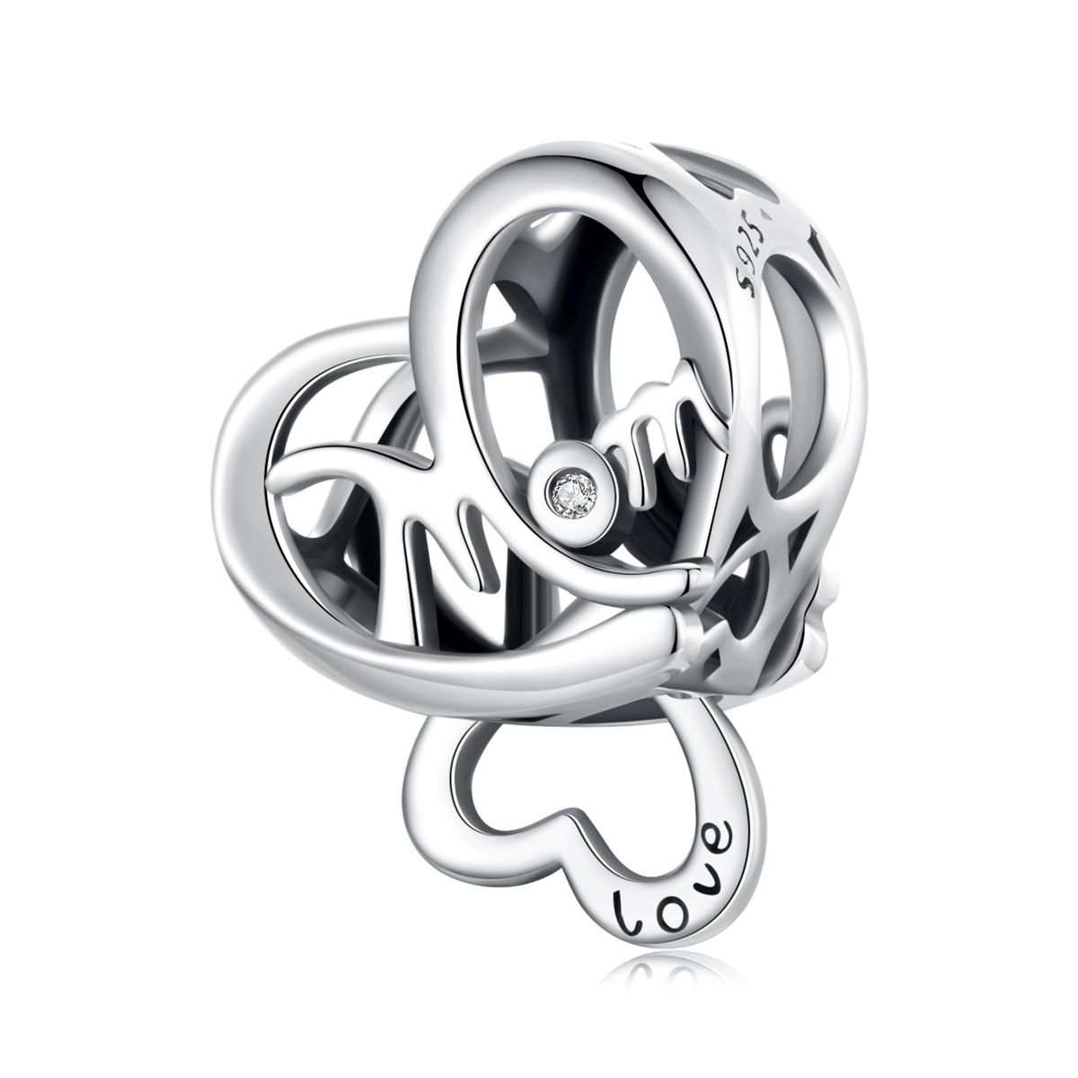 Mother's Day Double Heart Charm Sterling Silver Charm,SCC3049_voghion.com