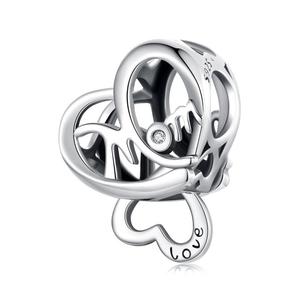 Mother's Day Double Heart Charm Sterling Silver Charm,SCC3049_voghion.com