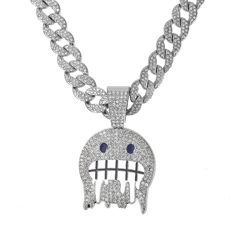 Unisex gepersonaliseerde ijsgezichts-emoji-expressiehanger Hiphop Cubaanse ketting Niche vol diamanten expressie sieradenketting_voghion.com