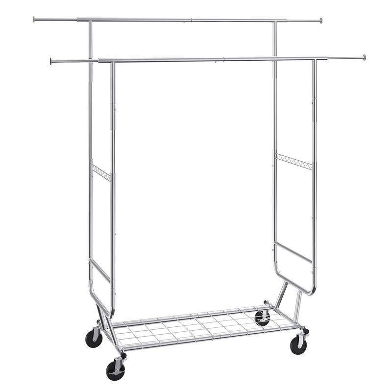VEVOR Heavy Duty Clothes Rack, Double Hanging Rod Clothing Garment Rack For Hanging Clothes, Adjustable Height And Extendable Length Clothing Rack With Bottom Storage Area, 600 Lbs Load Capacity_voghion.com