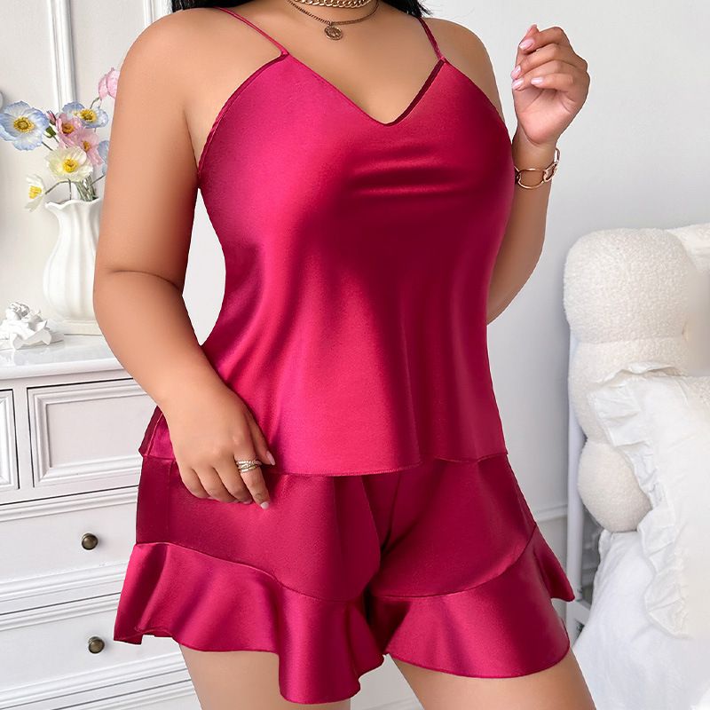 New Plus Size Women's Homewear Set Casual Robe Simple Ice Silk Pajamas Thin Camisole_voghion.com