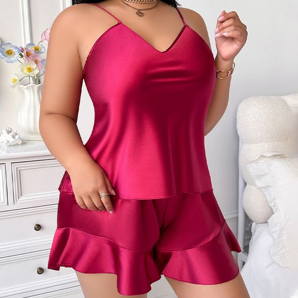 New Plus Size Women's Homewear Set Casual Robe Simple Ice Silk Pajamas Thin Camisole_voghion.com