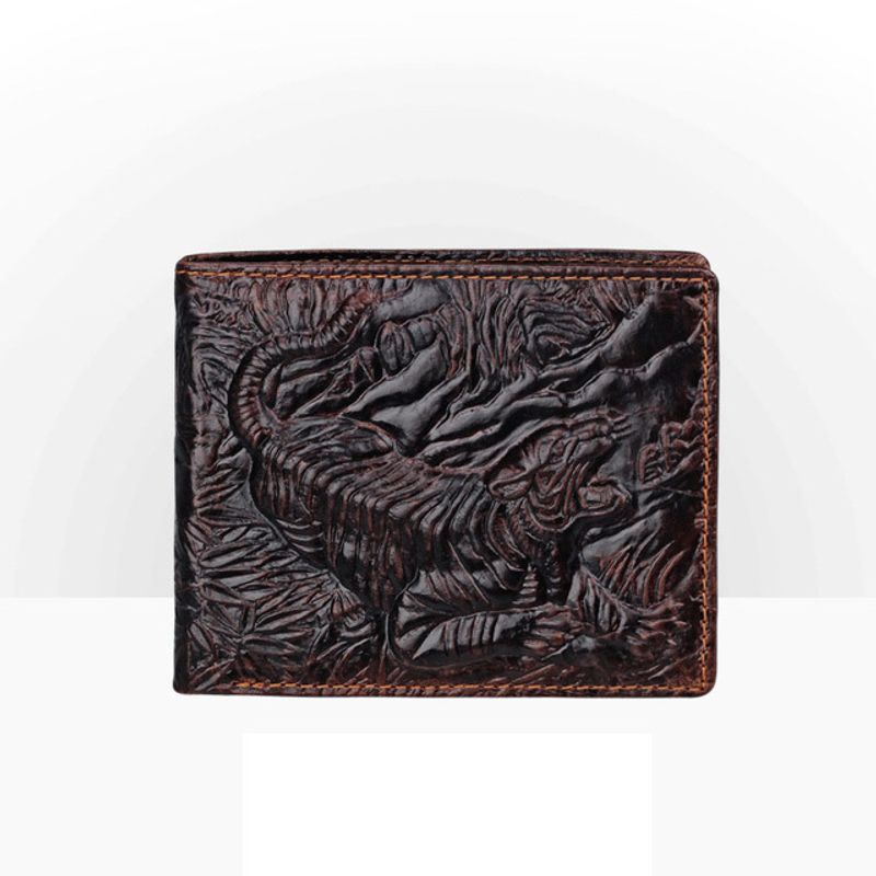 Portafoglio da uomo in vera pelle drago vintage vintage Portafoglio bifold lungo in pelle di vacchetta marrone Portafoglio con chiusura a scatto con tasca per telefono alla moda lungo_voghion.com
