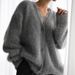 Women's Clothing Autumn And Winter Mink V Neck Knitted Sweater For Women New Loose Solid Color Cardigan Female Coat_voghion.com