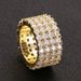 Men And Women's Jewelry Hip Hop Cubic Zirconia Ring With Micro-Set Stones, Geometric Design, Gold & Silver, Sizes 7-12 Four Row Diamond Ring_voghion.com