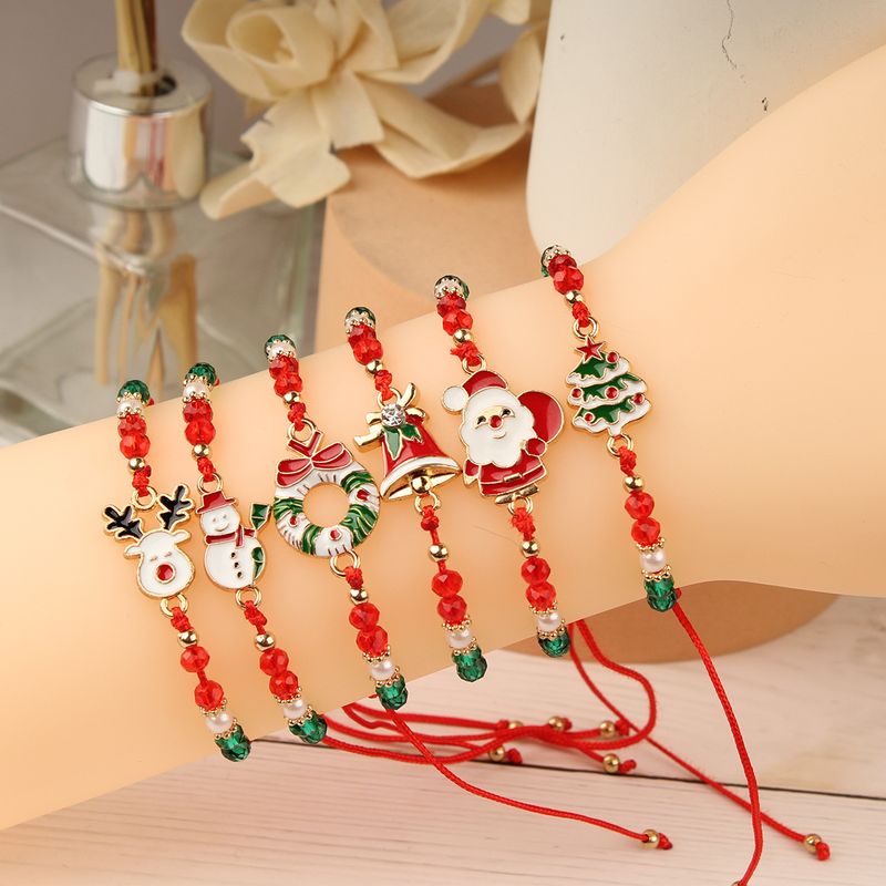 Verstellbares Perlenarmband-Set mit Weihnachtsmann-Schneeflocke für Männer und Frauen – Festliches Weihnachtsschmuck-Geschenk zur Weihnachtsbaumdekoration_voghion.com
