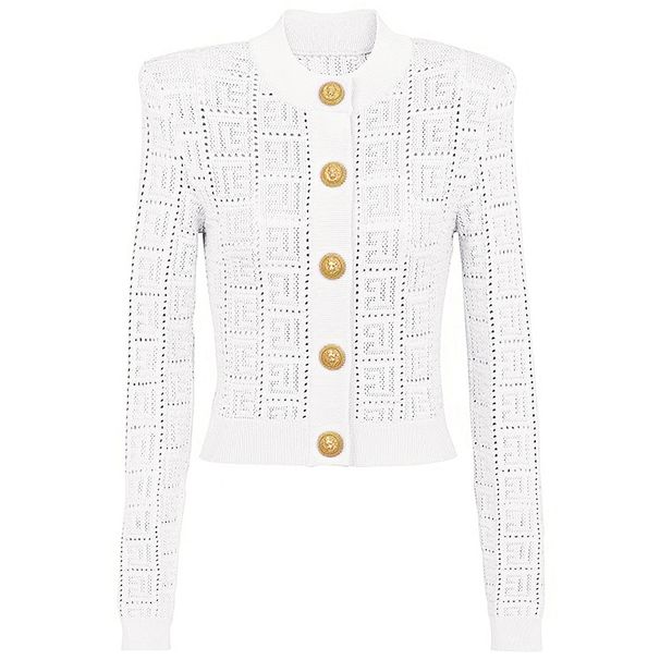 Damenbekleidung Frühling und Herbst neue langärmlige kurze Rundhals-Strickpullover-Oberteile mit Hohlsaum modische Strickjackenjacke für Damen_voghion.com