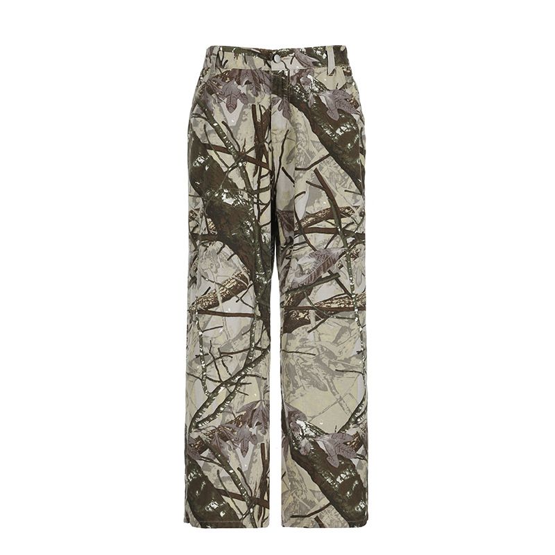 Abbigliamento da donna Street style mimetico nicchia larghi vita bassa casual jeans ragazza personalità elastico vita pantaloni dritti_voghion.com