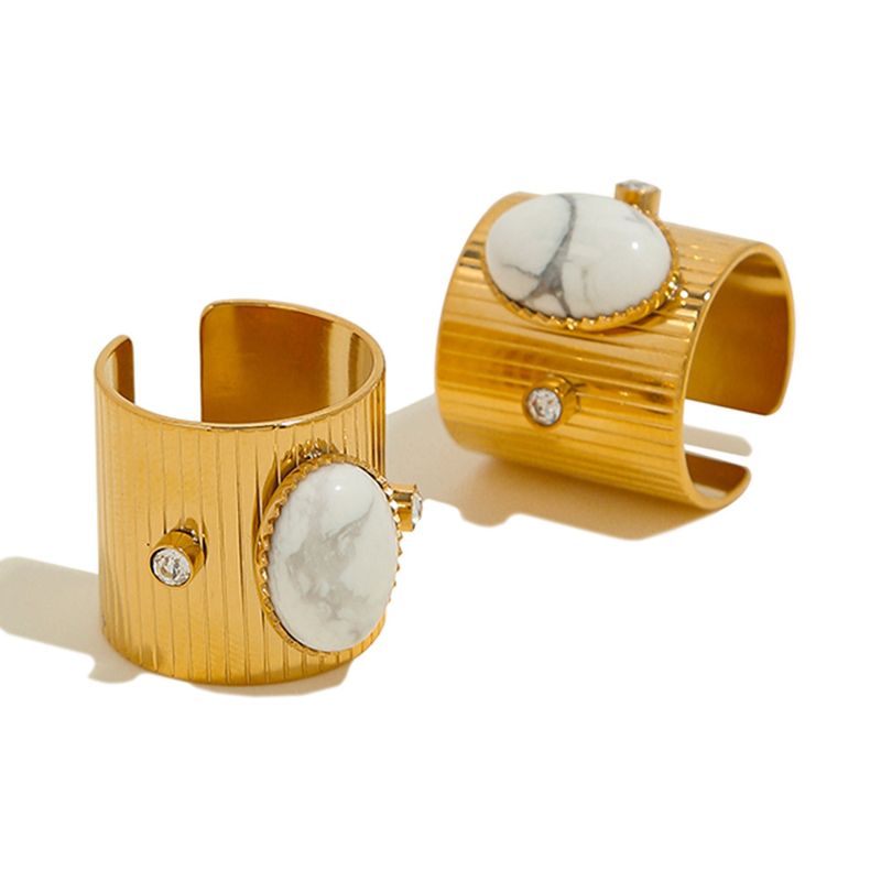 Bague en acier titane pour femme, bijou de luxe, style rétro, haut de gamme, à larges bords, style froid, blanc, turquoise, design exagéré_voghion.com