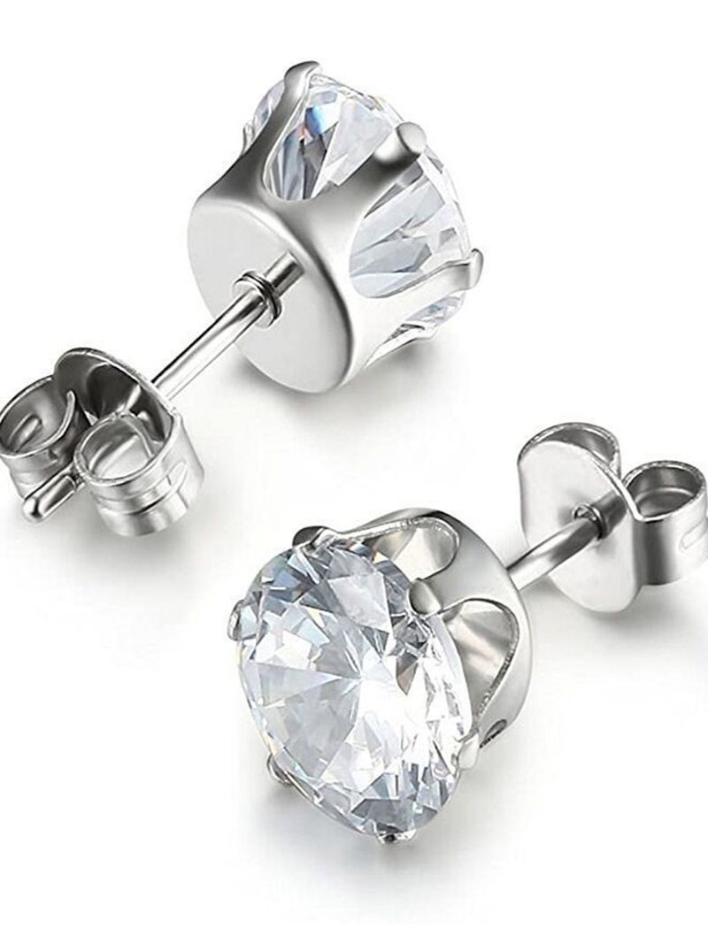 Fashionable minimalist circular sparkling zircon stainless steel earrings, men's and women's jewelry_voghion.com