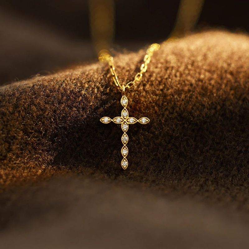 Collana con croce, versatile, in metallo, sottile, geometrica, semplice, regalo, per donna_voghion.com