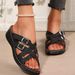 Spring Summer Women's Platform Wedge Sandals - Chunky Sole Buckle Strap Flat Slides (Casual Comfortable)_voghion.com