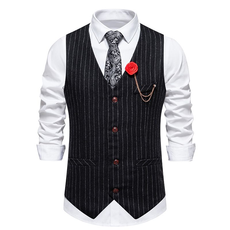 Chaleco retro de lana a rayas para hombre, chaleco de un solo pecho, chaleco informal de talla grande de talla europea para hombre_voghion.com