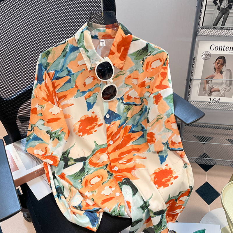Men's Clothing Retro Vintage Summer Short Sleeved Floral Shirt Ins Handsome Loose Couple Hong Kong Style Hawaiian Sun Protection Shirt Trend_voghion.com