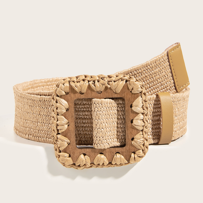 Women Braided Belts Summer Hot Sale Hand Woven Square Pin Buckle Elastic Pp Straw Belt_voghion.com
