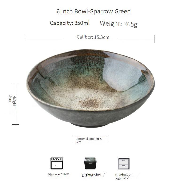 Peacock Glaze Ceramic Bowl - 6 Inch Kiln-Fired Salad Bowl With Irregular Edge (Handmade Retro Tableware For Home & Restaurant)​_voghion.com