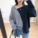 Women's Clothing Korean Style Asymmetrical Knit Sweater Women's Casual Soft Color-Block Pullover Oversized Round Neck Long Sleeve Acrylic Top_voghion.com