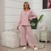 Spring And Autumn Pink Loose Casual Comfortable Pajamas Homewear 2-piece Set_voghion.com