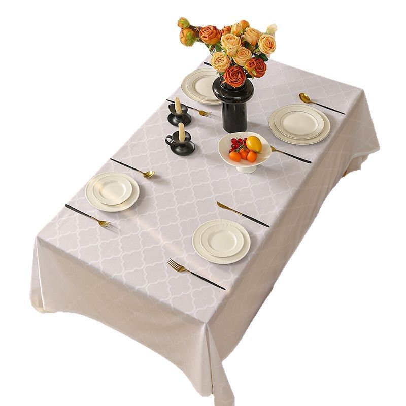 Lace Geometric Tablecloth – Modern Polyester Table Cover With Non-Slip Backing, Heat-Resistant & Dustproof (Multiple Sizes, White/Light Gray)_voghion.com