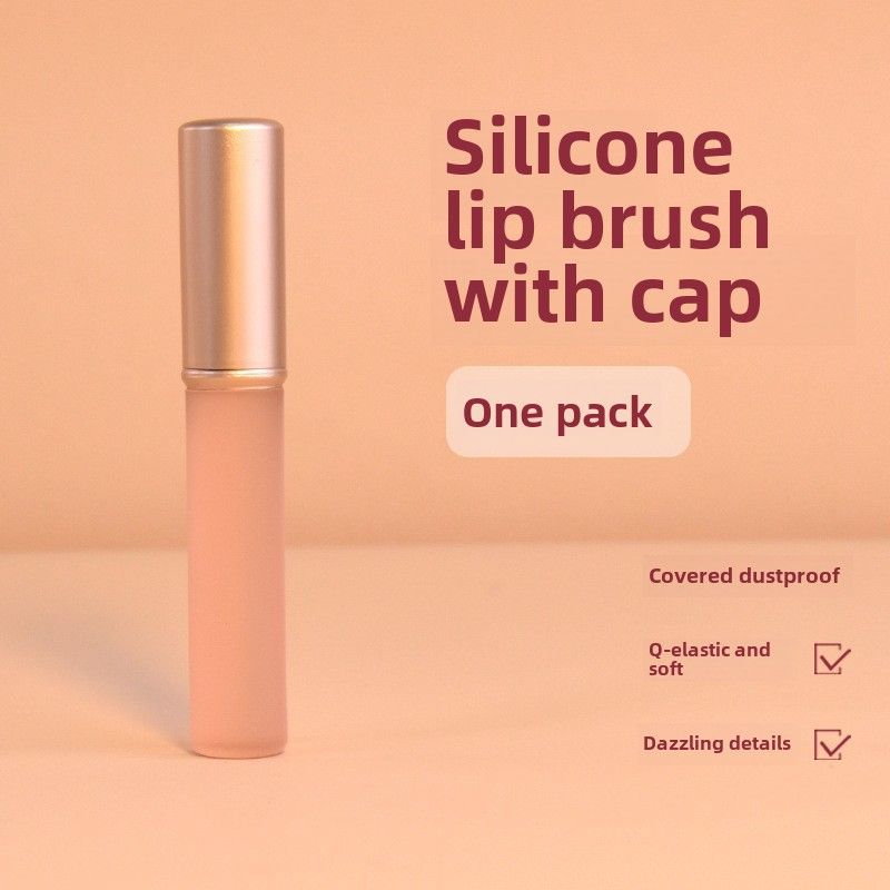 Portable Silicone Lip Brush with Cap Round Head for Lip Makeup Blending and Application_voghion.com