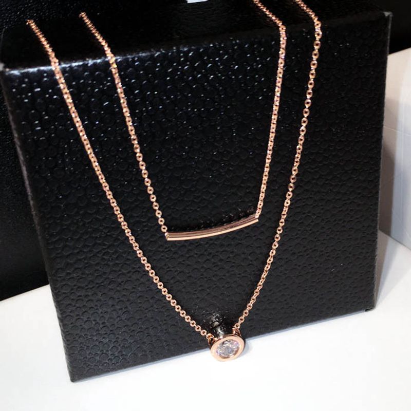 Simple zircon double temperament clavicle chain short necklace_voghion.com