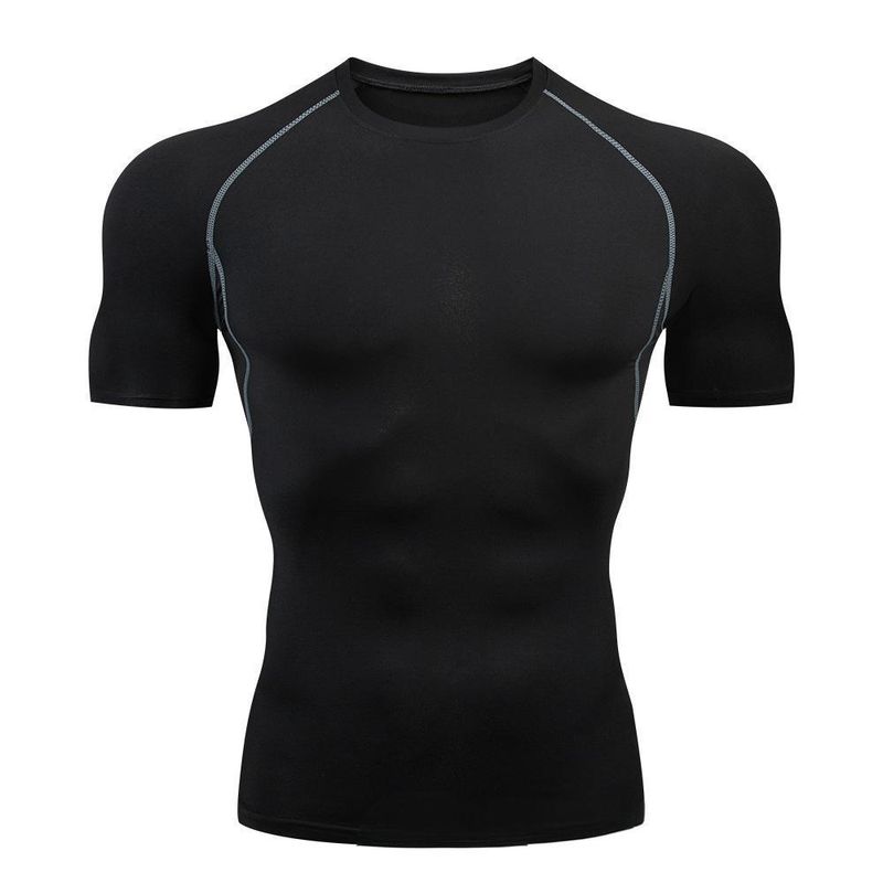 Men's Clothing Fitness Short Sleeve Sports Running Tight Round Neck T Shirt Basketball Football Compression Quick Drying Clothes_voghion.com