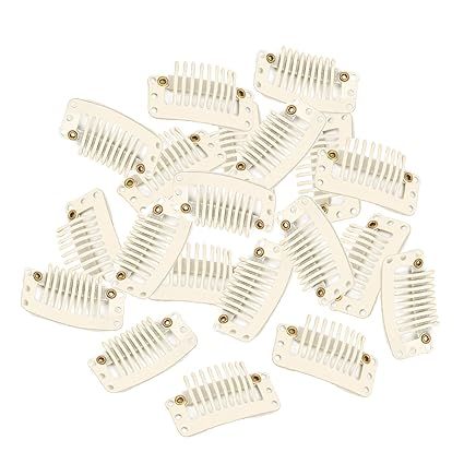 9-Teeth Clips For Hair Extension, Wigs|U-Shape Metal Silicon Clips | 32mm Length 50Pcs Per Pack Beige Color_voghion.com