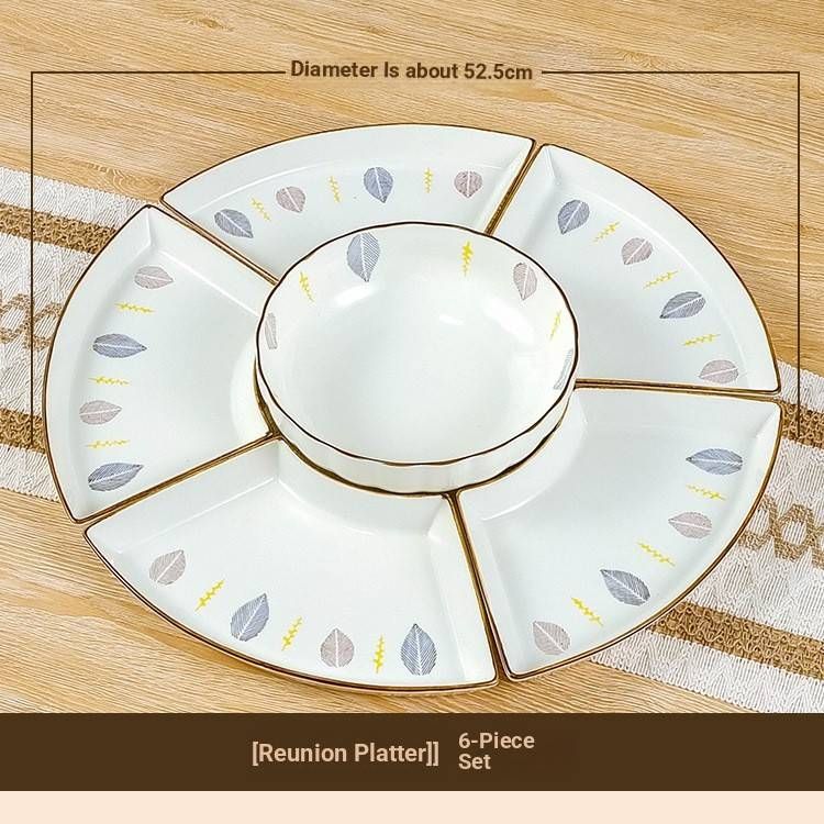 Elegant Leaf-Crown Ceramic Dinnerware Set – 6/18/22/49-Piece New Home & Family Feast Tableware, Microwave & Dishwasher Safe_voghion.com