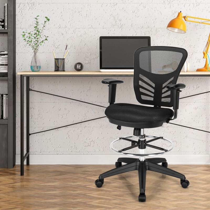 Mesh Drafting Chair Office Chair With Adjustable Armrests And Foot-Ring_voghion.com