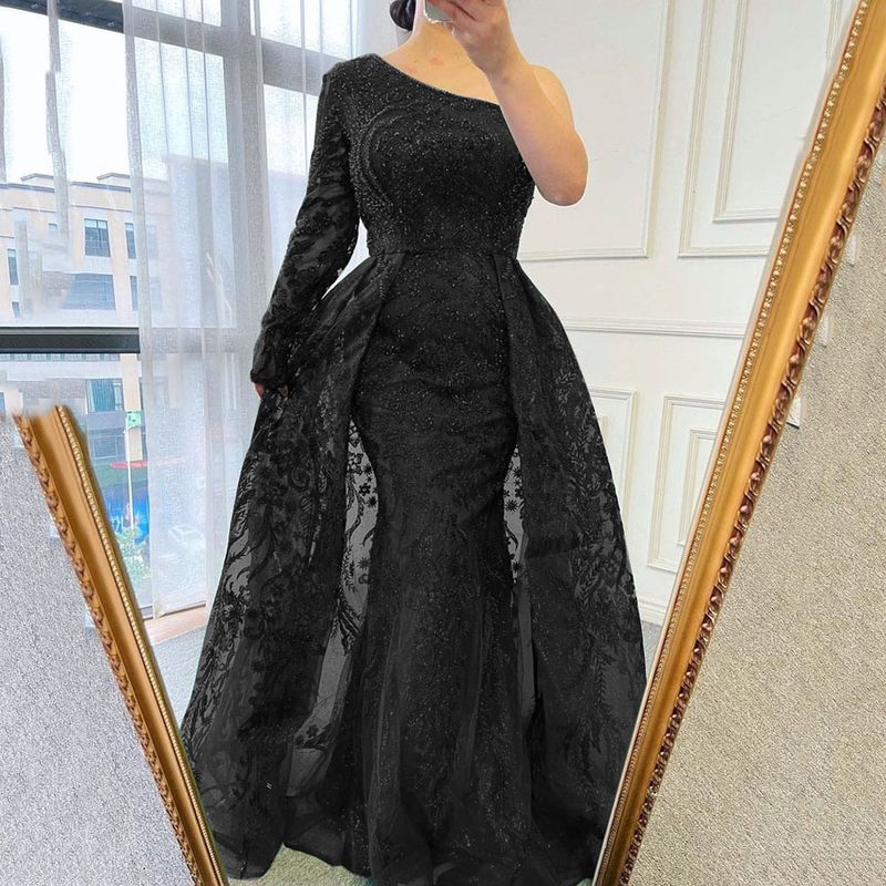 Damenbekleidung Sommer Neue Damen Perlen Leichtes Luxus Schulterfreies Kleid Schlankes Fischschwanzkleid_voghion.com