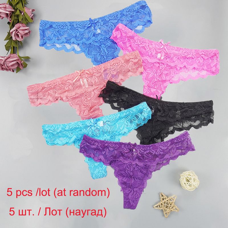 5 pièces/lots tongs culottes femmes Sexy sous-vêtements dentelle transparente sans couture Tangas cordes livraison directe sous-vêtements taille basse_voghion.com