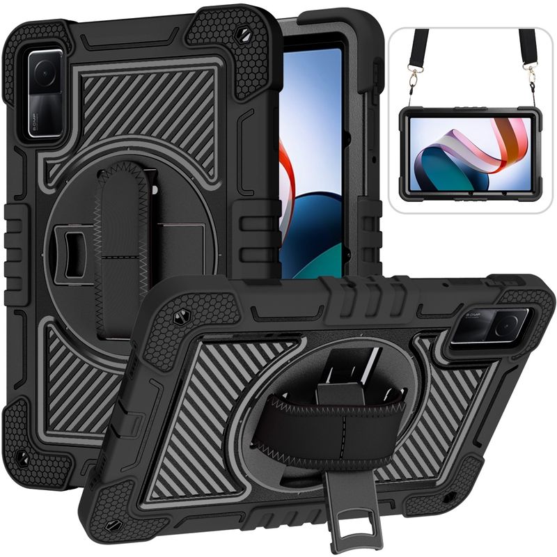For Xiaomi Redmi Pad 10.61 360 Degree Rotation PC Contrast Silicone Tablet Case(Black)_voghion.com