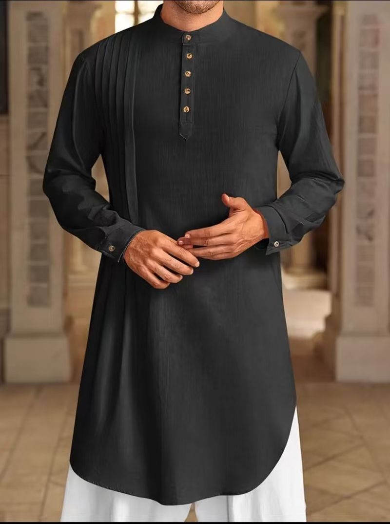 Chemises musulmanes à col montant et manches longues pour hommes, style kurta, style arabe, kebaya, caftan, punjabi, décontractées, XXXL_voghion.com