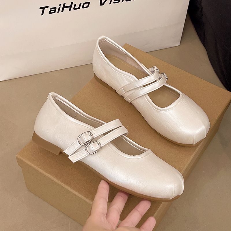 Retro Silver French Flat Bottom Light Mouth Single Shoes Women's Spring Flat Bottom With Skirt Mary Jane Shoes_voghion.com