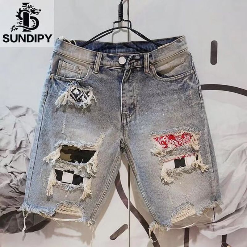 Men's Clothing Ripped Denim Shorts Trendy Thin Beggar Pants Five Point Pants_voghion.com