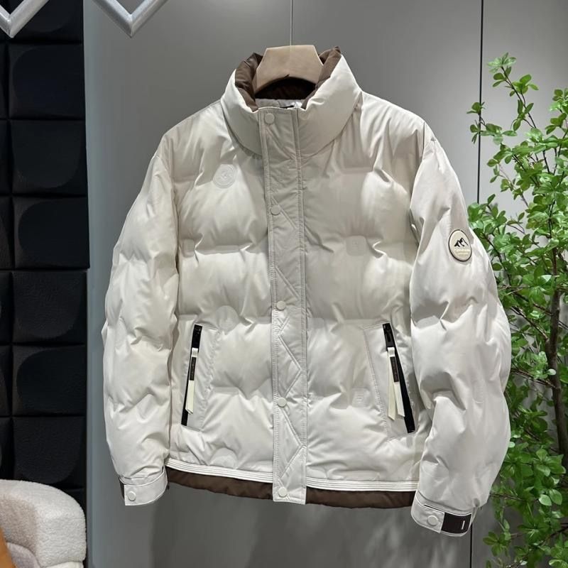 Ropa de hombre Chaqueta de invierno con cuello alto para hombre, moda juvenil, combina con todo, color, estilo coreano, corte entallado, chaqueta fina de pato blanco_voghion.com